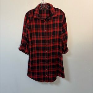 Coco & Carmen Women Plaid Red and Black Women's Tunic Top Cotton Blend Medium